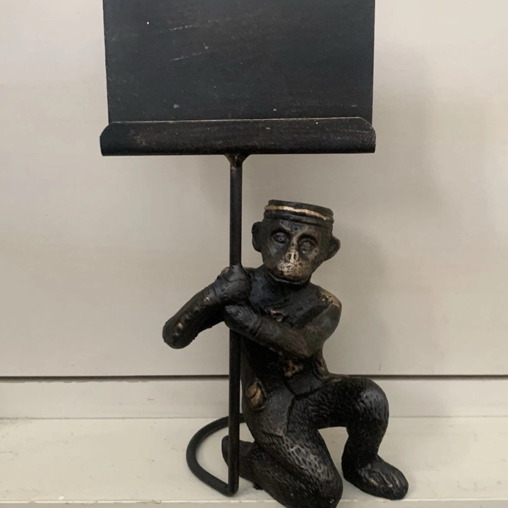Vintage Cast Iron Bell Hop Monkey Business Card Holder